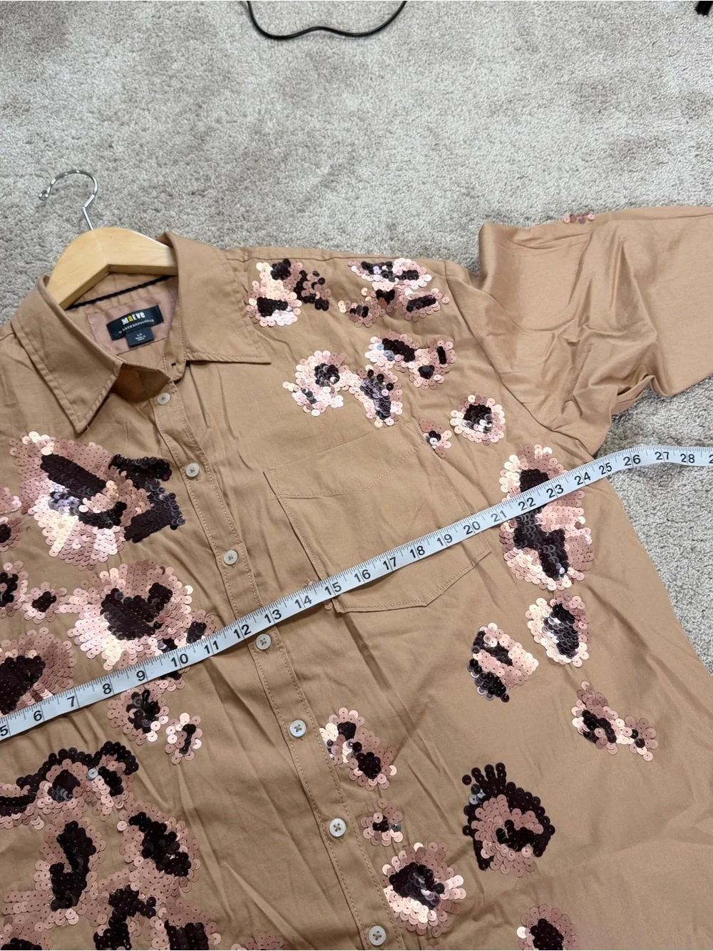 Maeve by Anthropologie The Bennet Buttondown Shirt Oversized Sequin Leopard LP